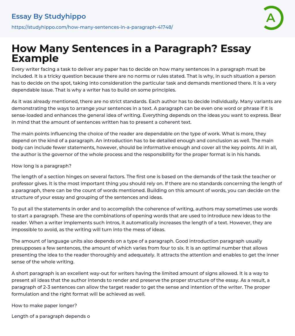 How Many Sentences in a Paragraph? Essay Example