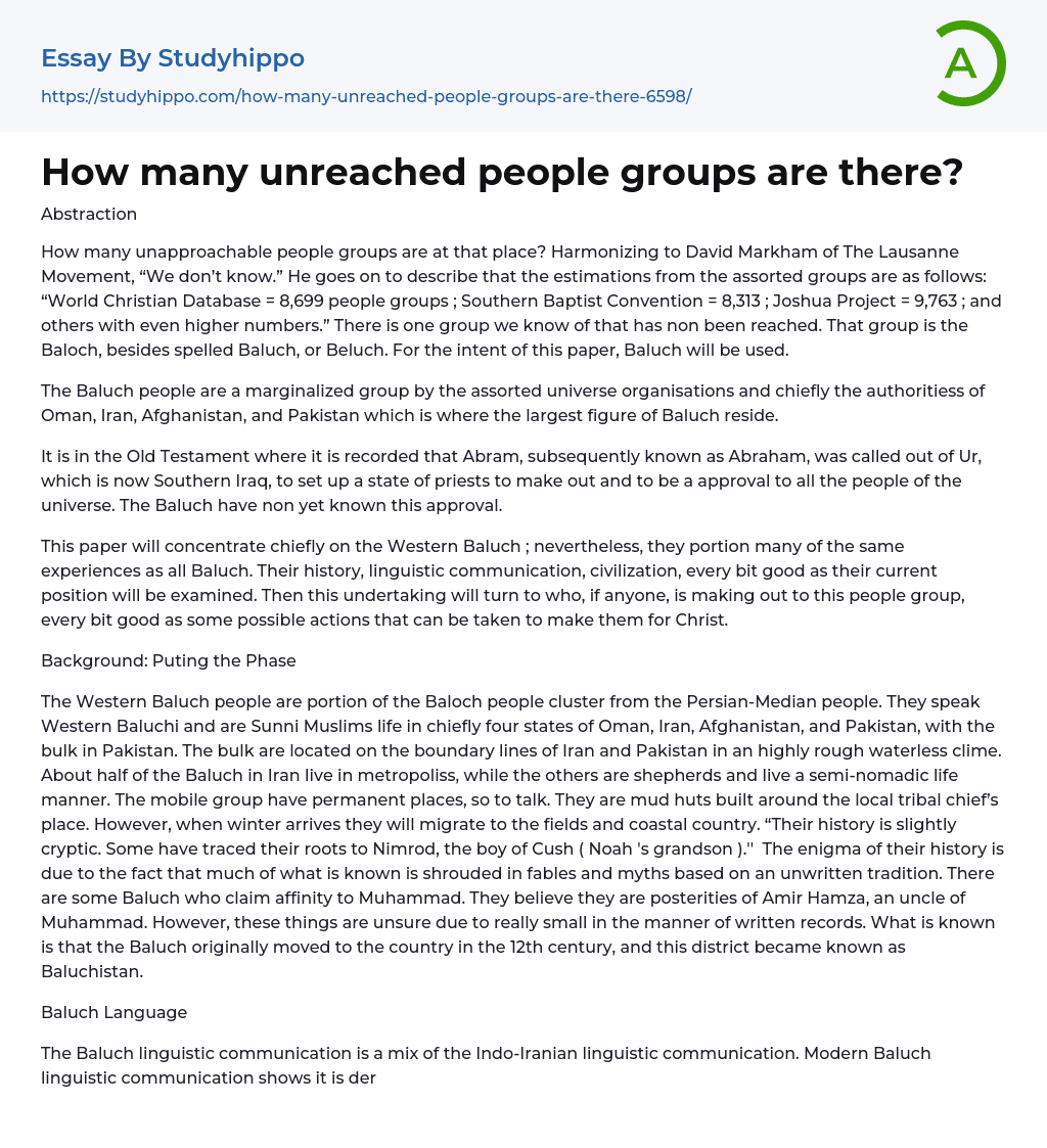 How many unreached people groups are there? Essay Example