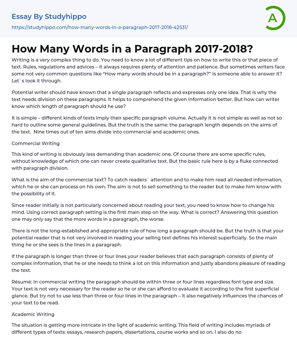 3 paragraph essay how many words