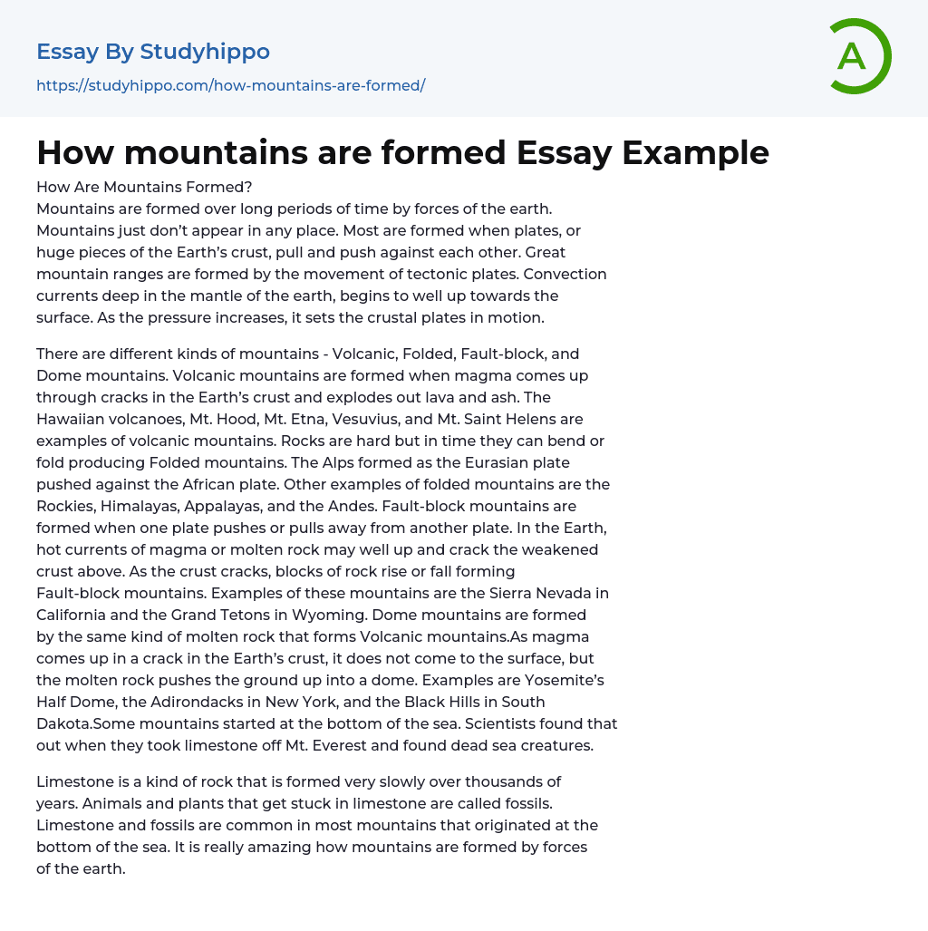 How mountains are formed Essay Example