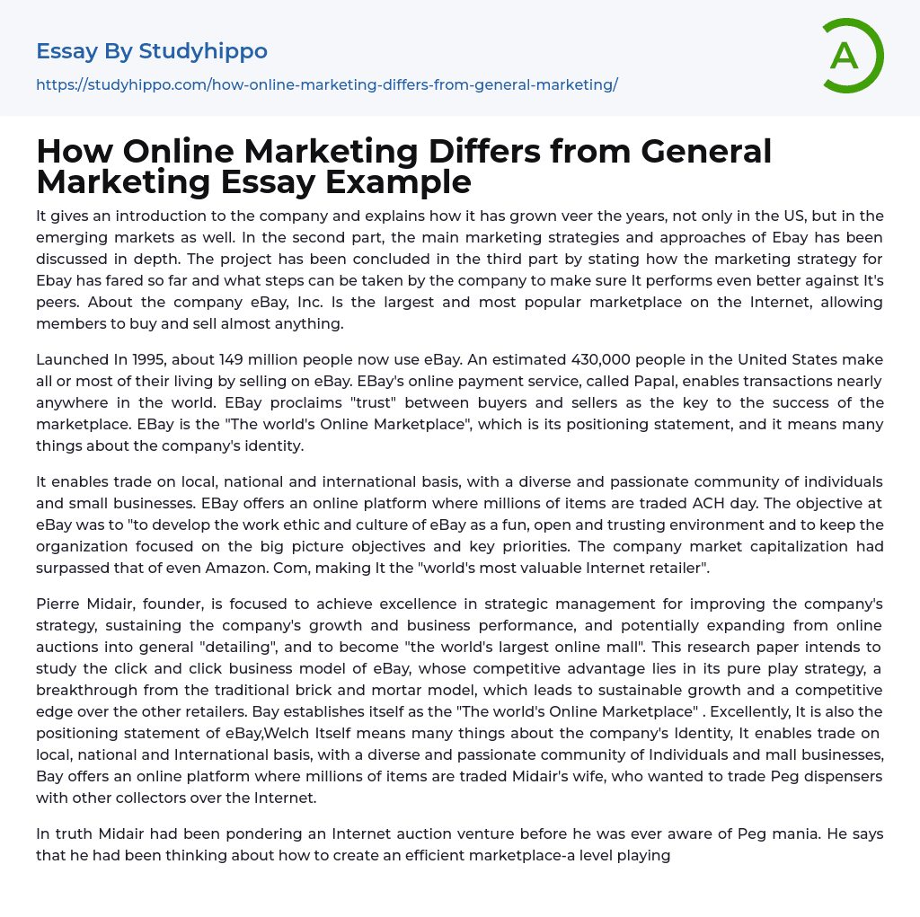 How Online Marketing Differs from General Marketing Essay Example