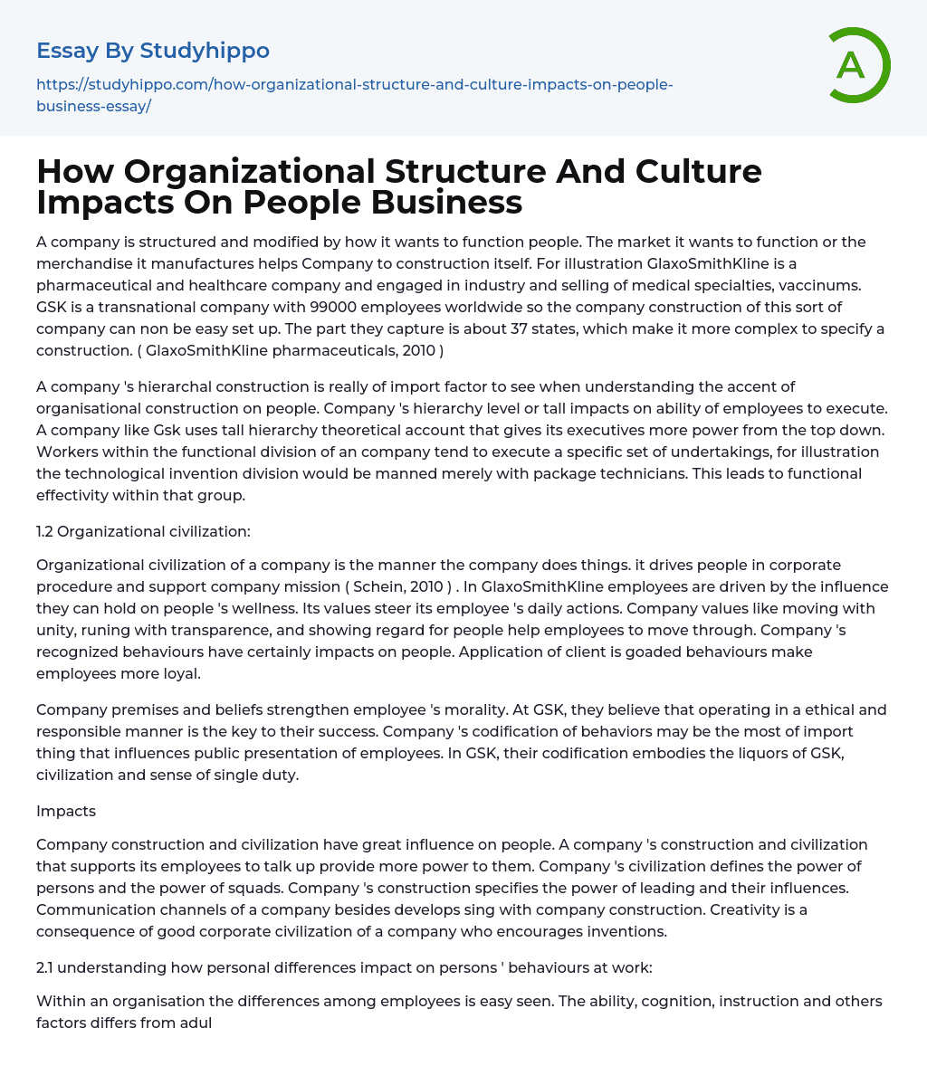 How Organizational Structure And Culture Impacts On People Business Essay Example
