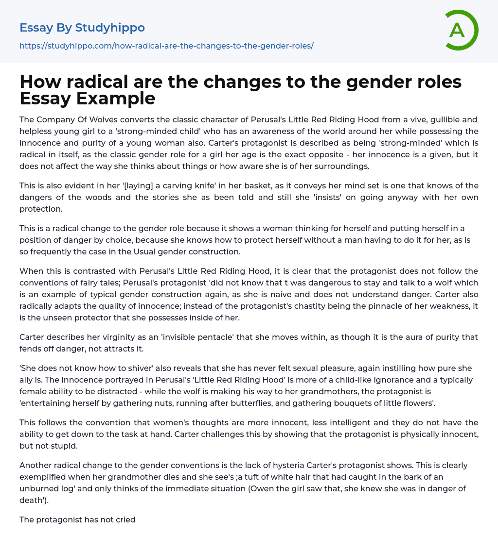How radical are the changes to the gender roles Essay Example