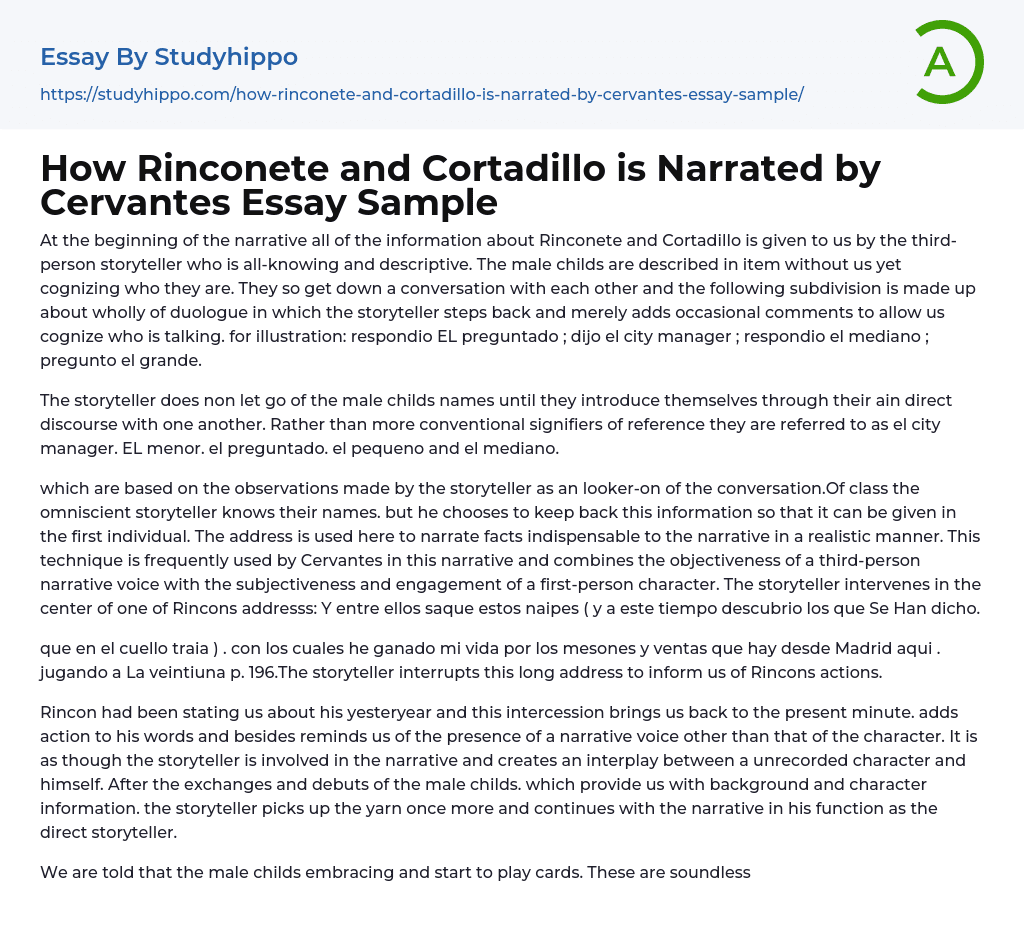 How Rinconete and Cortadillo is Narrated by Cervantes Essay Sample