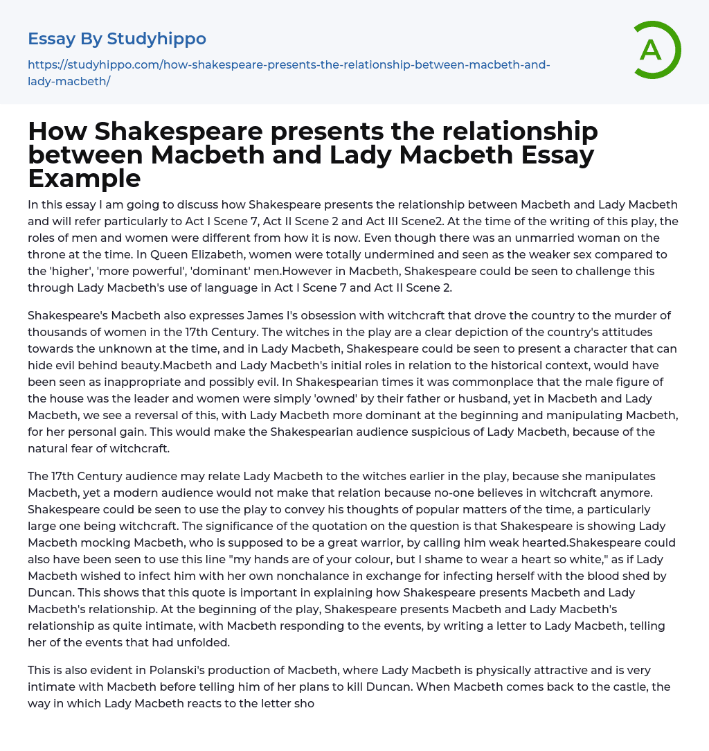 essay on macbeth and lady macbeth