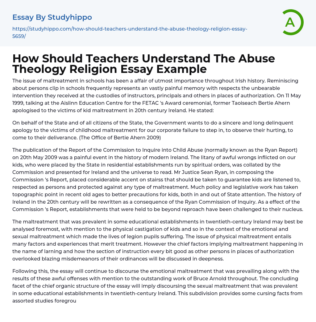 How Should Teachers Understand The Abuse Theology Religion Essay Example