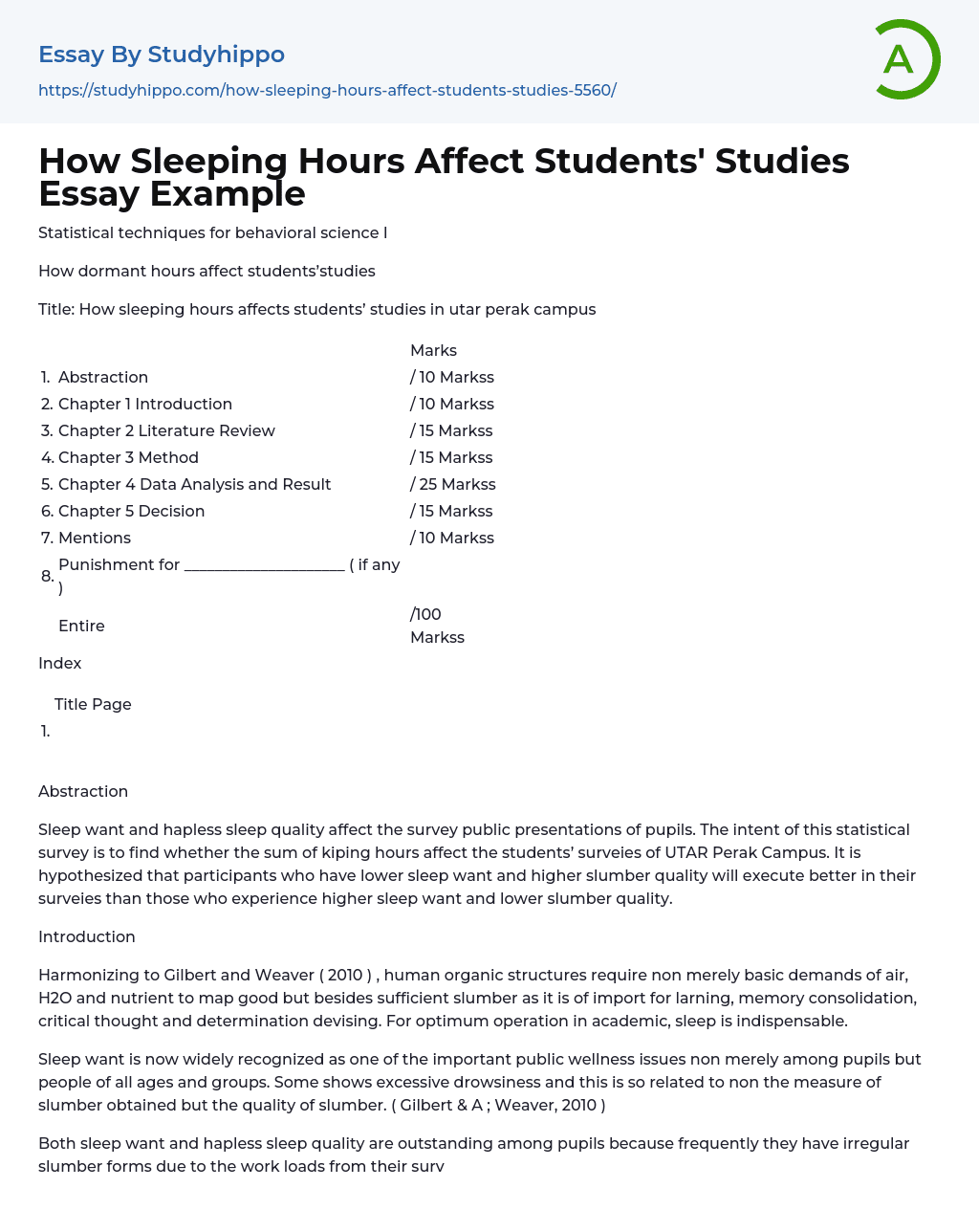 How Sleeping Hours Affect Students’ Studies Essay Example
