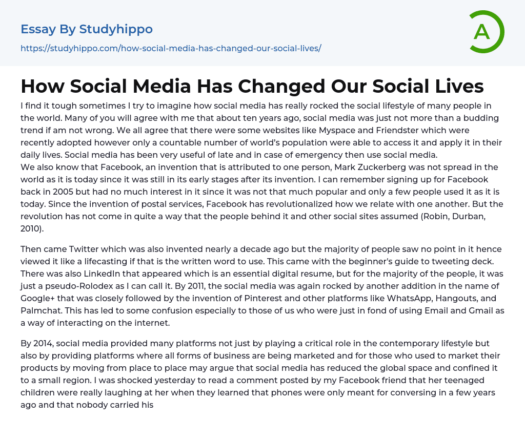 How Social Media Has Changed Our Social Lives Essay Example