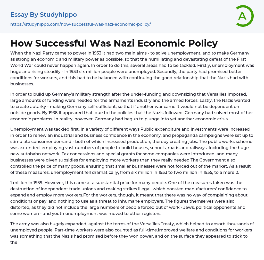 How Successful Was Nazi Economic Policy Essay Example