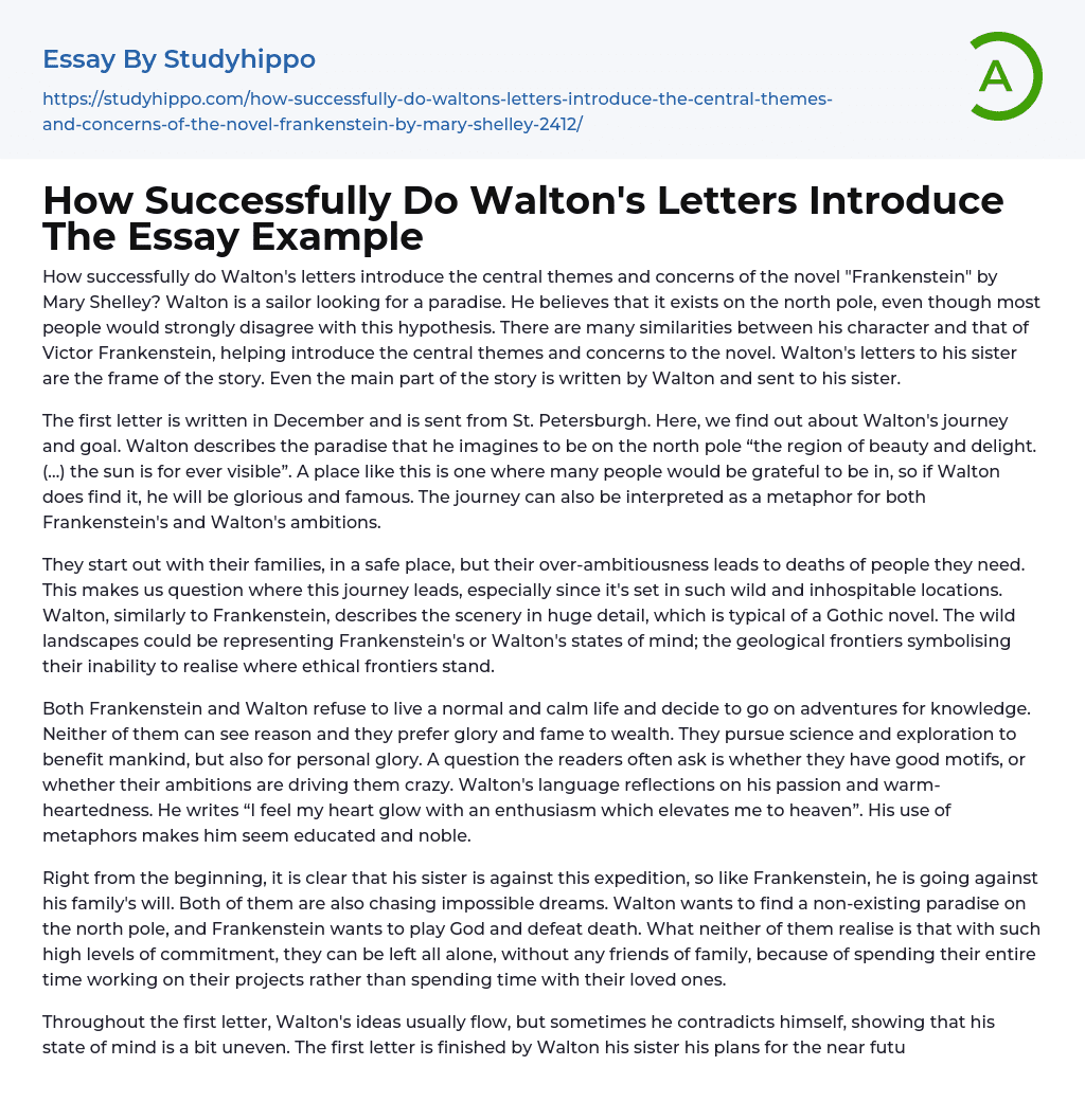 How Successfully Do Walton’s Letters Introduce The Essay Example