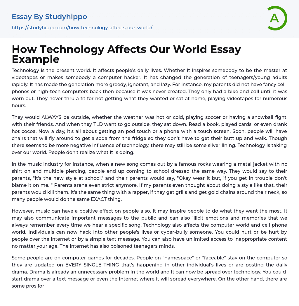 How Technology Affects Our World Essay Example