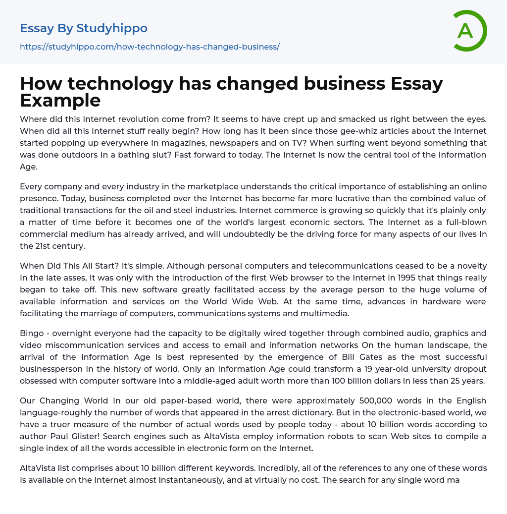How technology has changed business Essay Example