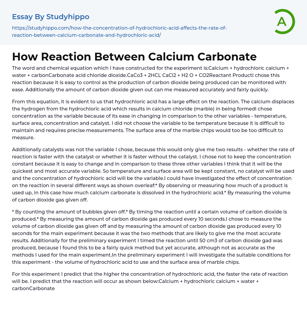How Reaction Between Calcium Carbonate Essay Example