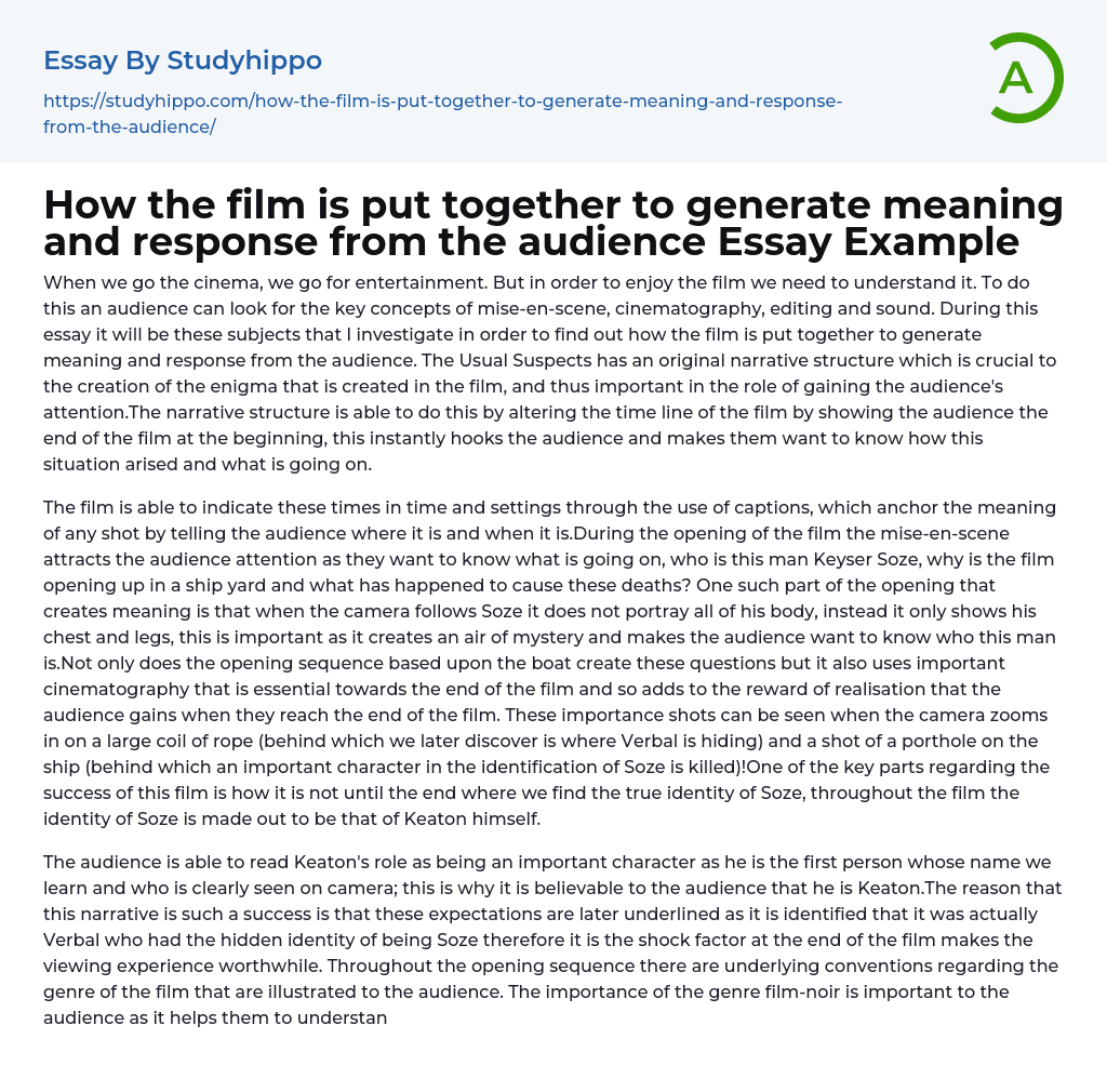 How the film is put together to generate meaning and response from the audience Essay Example
