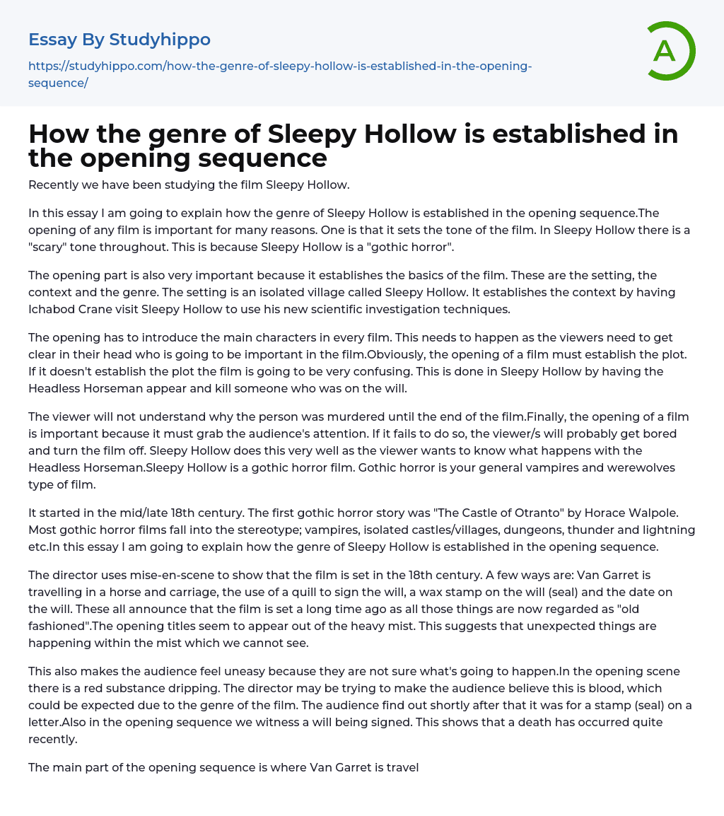 How the genre of Sleepy Hollow is established in the opening sequence Essay Example