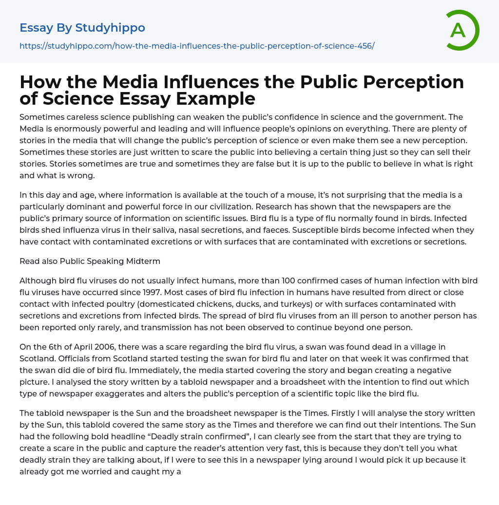How the Media Influences the Public Perception of Science Essay Example