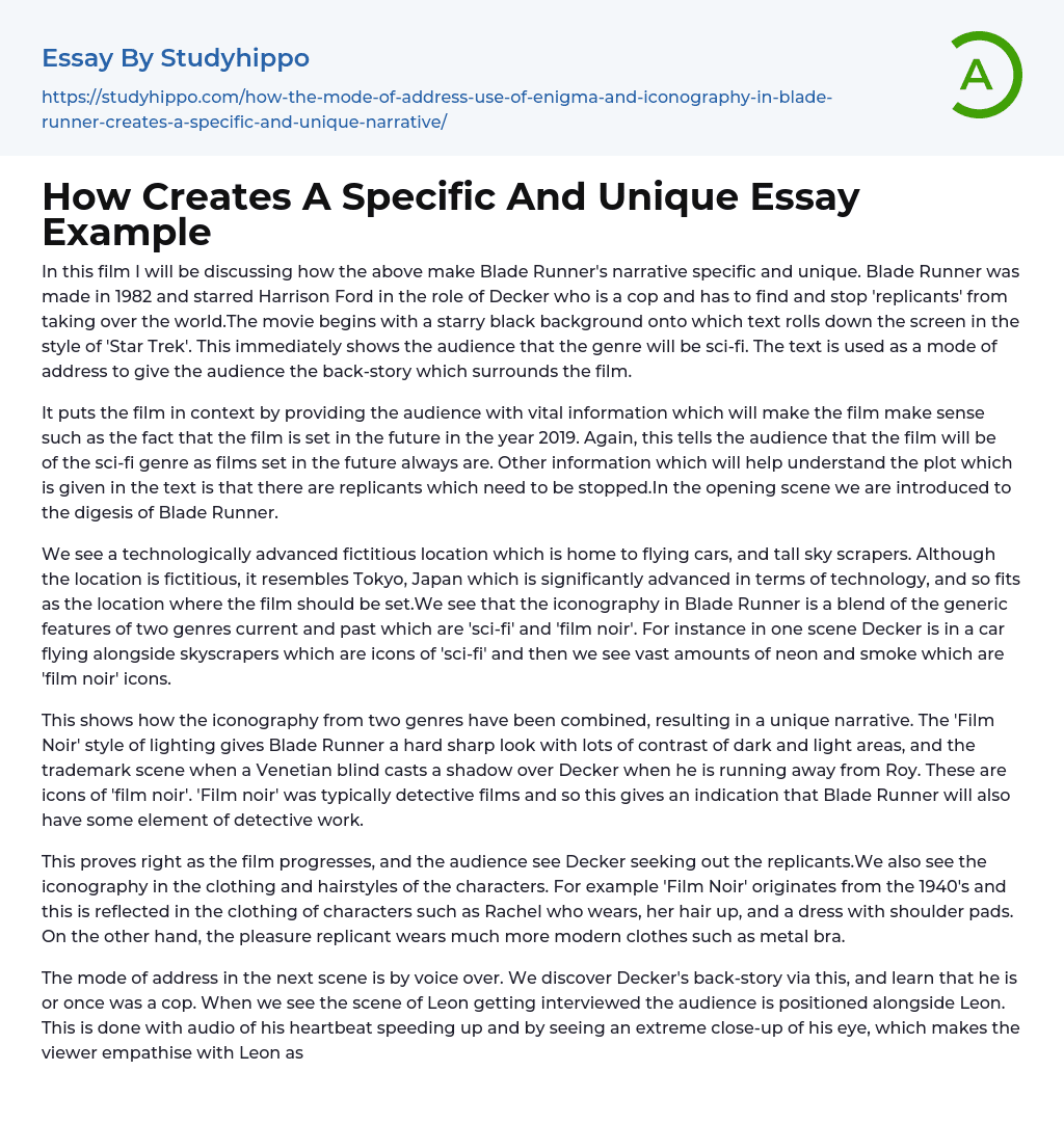 How Creates A Specific And Unique Essay Example
