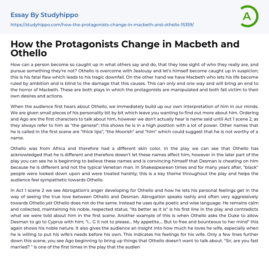 How the Protagonists Change in Macbeth and Othello Essay Example