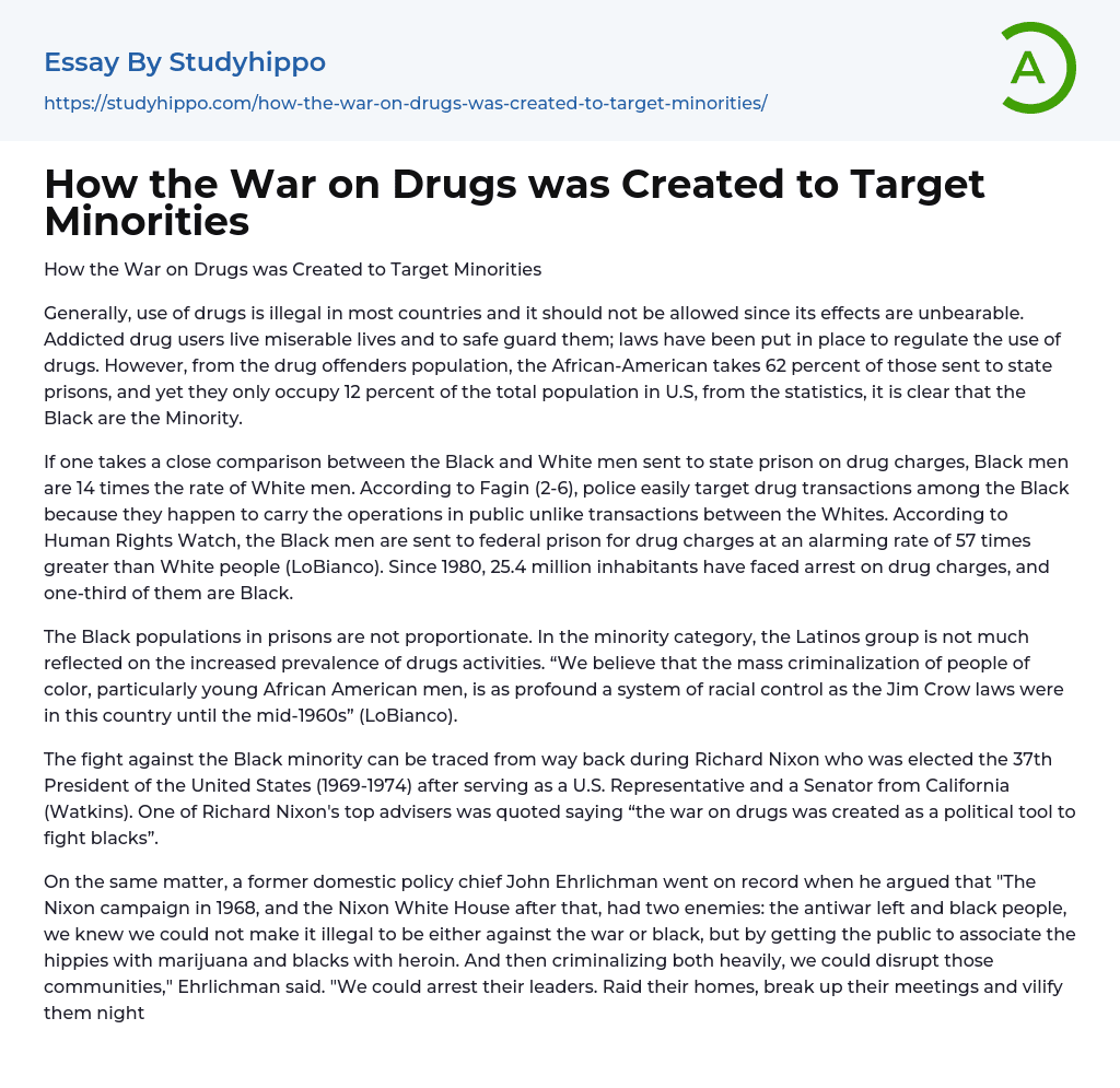 How the War on Drugs was Created to Target Minorities Essay Example