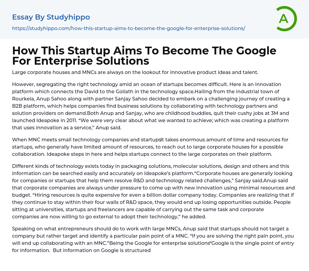 How This Startup Aims To Become The Google For Enterprise Solutions Essay Example