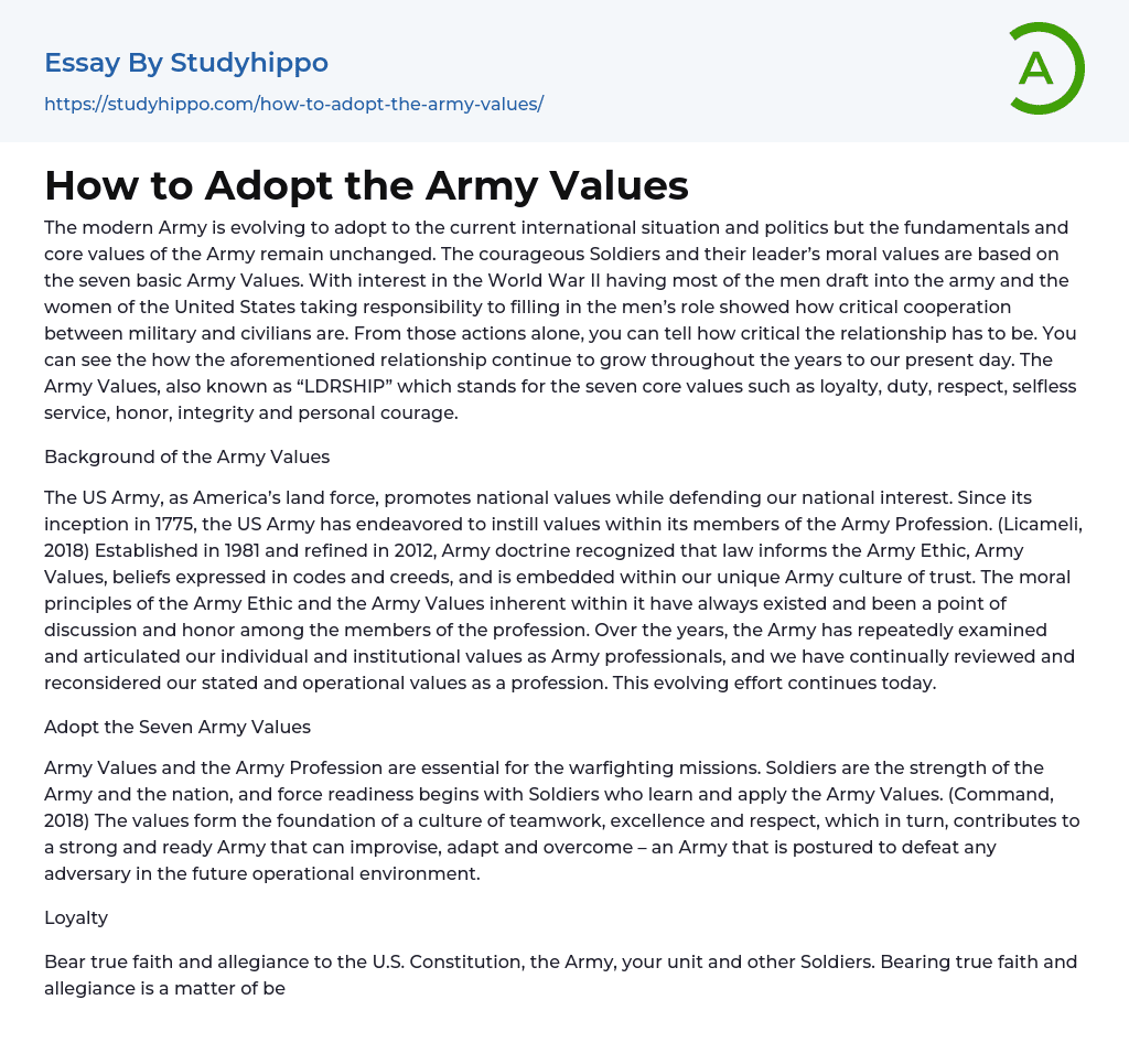 How to Adopt the Army Values Essay Example