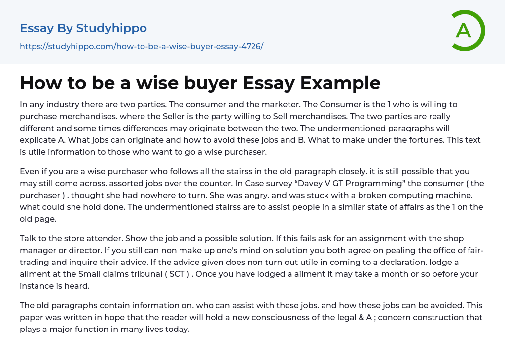 How to be a wise buyer Essay Example