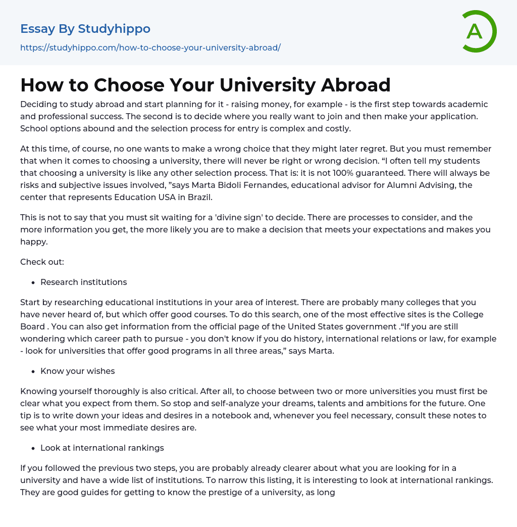 How to Choose Your University Abroad Essay Example