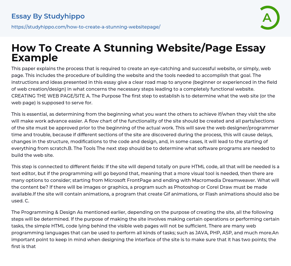 How To Create A Stunning Website/Page Essay Example
