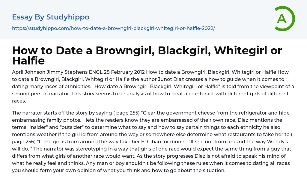 How to Date a Browngirl, Blackgirl, Whitegirl or Halfie Essay Example