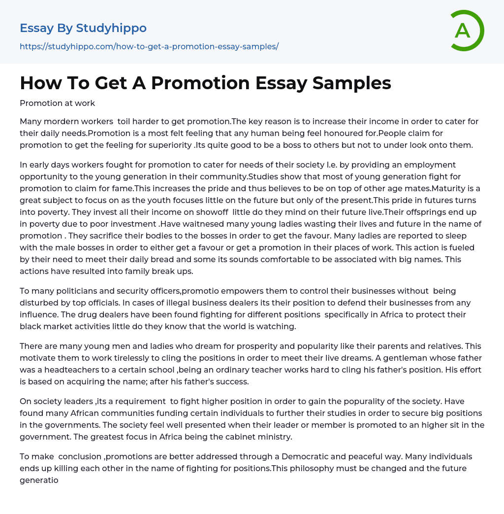 write an essay on promotion