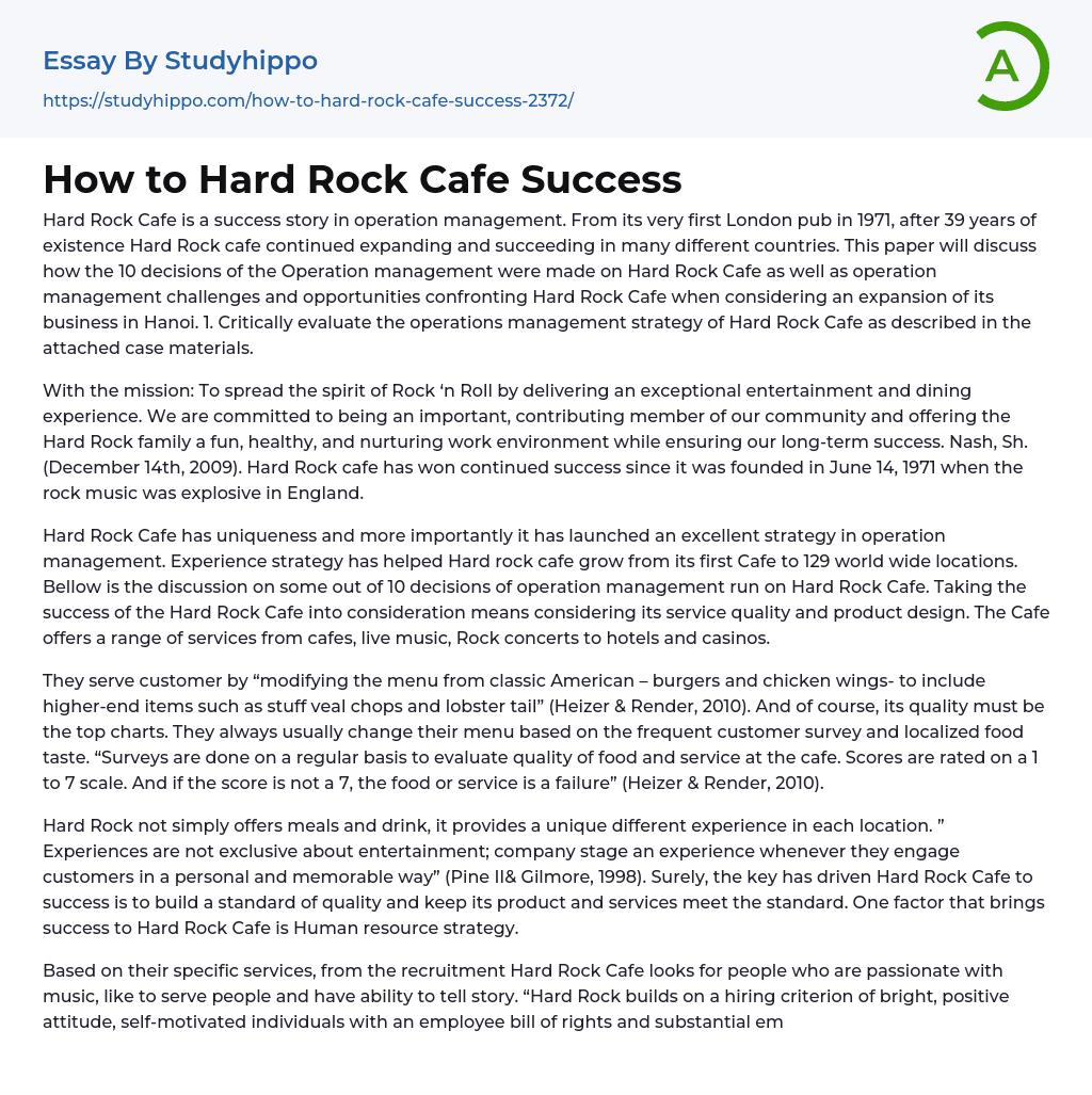 How to Hard Rock Cafe Success Essay Example
