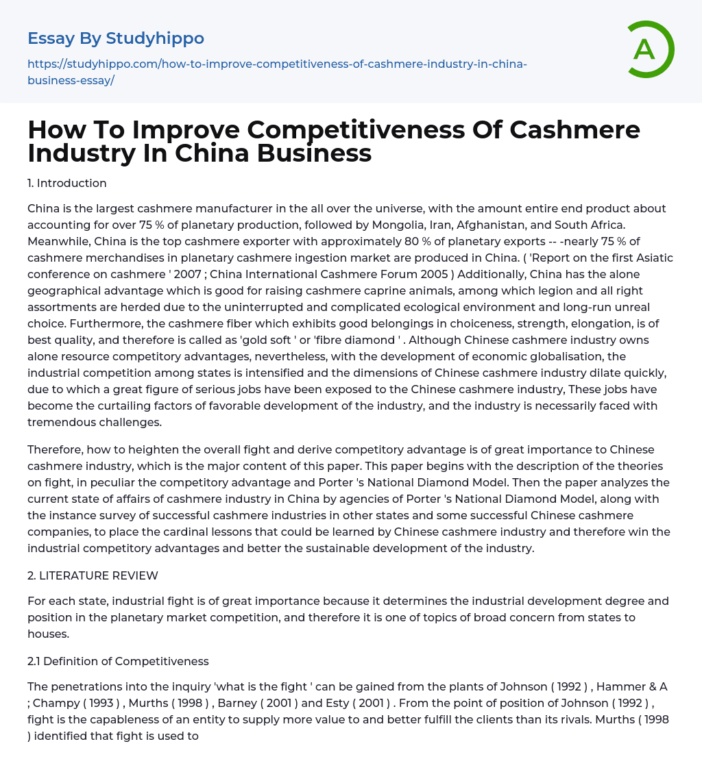 How To Improve Competitiveness Of Cashmere Industry In China Business Essay Example