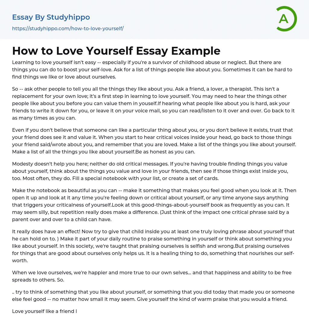 How to Love Yourself Essay Example