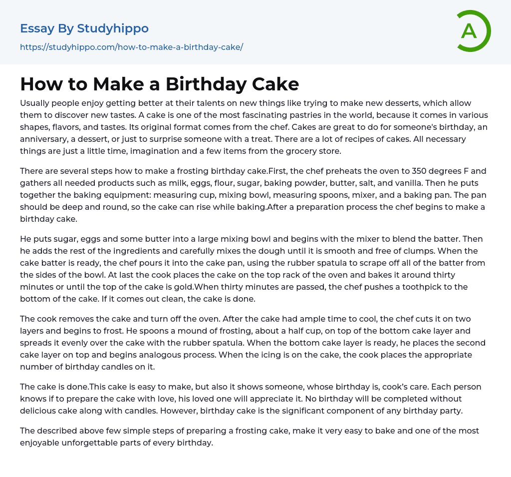 How to Make a Birthday Cake Essay Example
