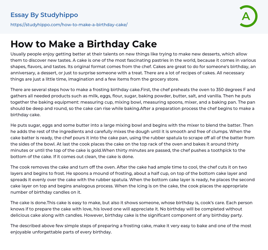 essay on how to make cake