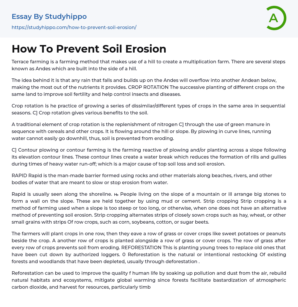 How To Prevent Soil Erosion Essay Example