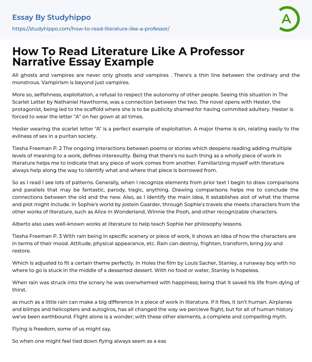 How To Read Literature Like A Professor Narrative Essay Example