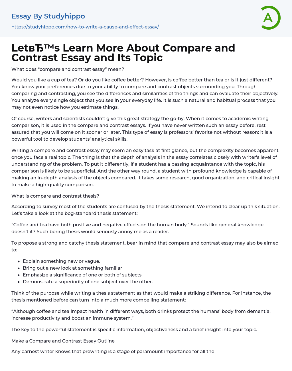 Let’s Learn More About Compare and Contrast Essay and Its Topic
