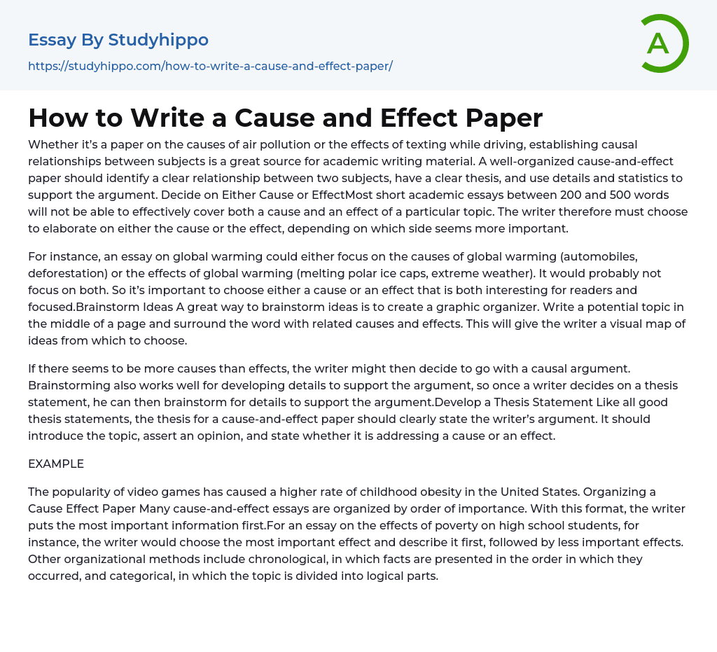 How to Write a Cause and Effect Paper Essay Example