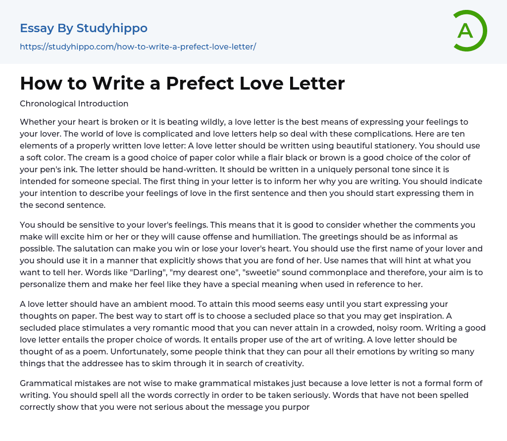 How to Write a Prefect Love Letter Essay Example