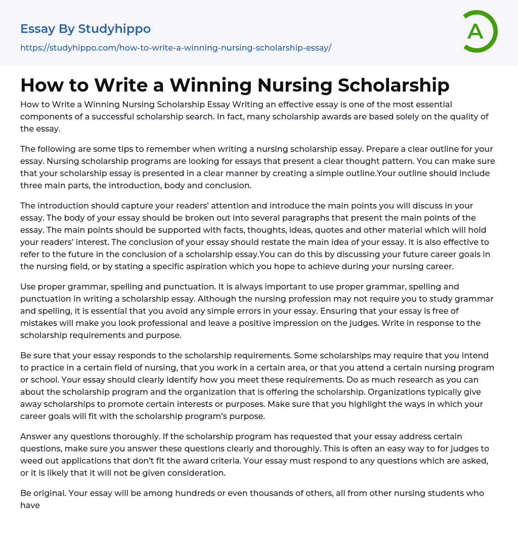 How to Write a Winning Nursing Scholarship Essay Example