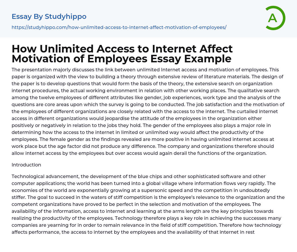 How Unlimited Access to Internet Affect Motivation of Employees Essay Example