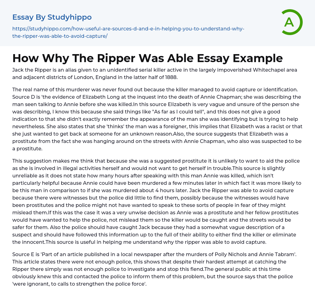 How Why The Ripper Was Able Essay Example