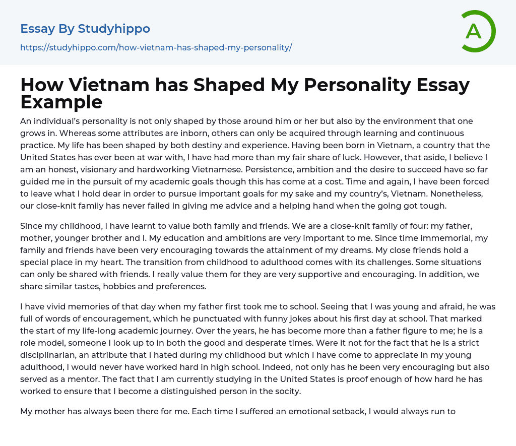 How Vietnam has Shaped My Personality Essay Example