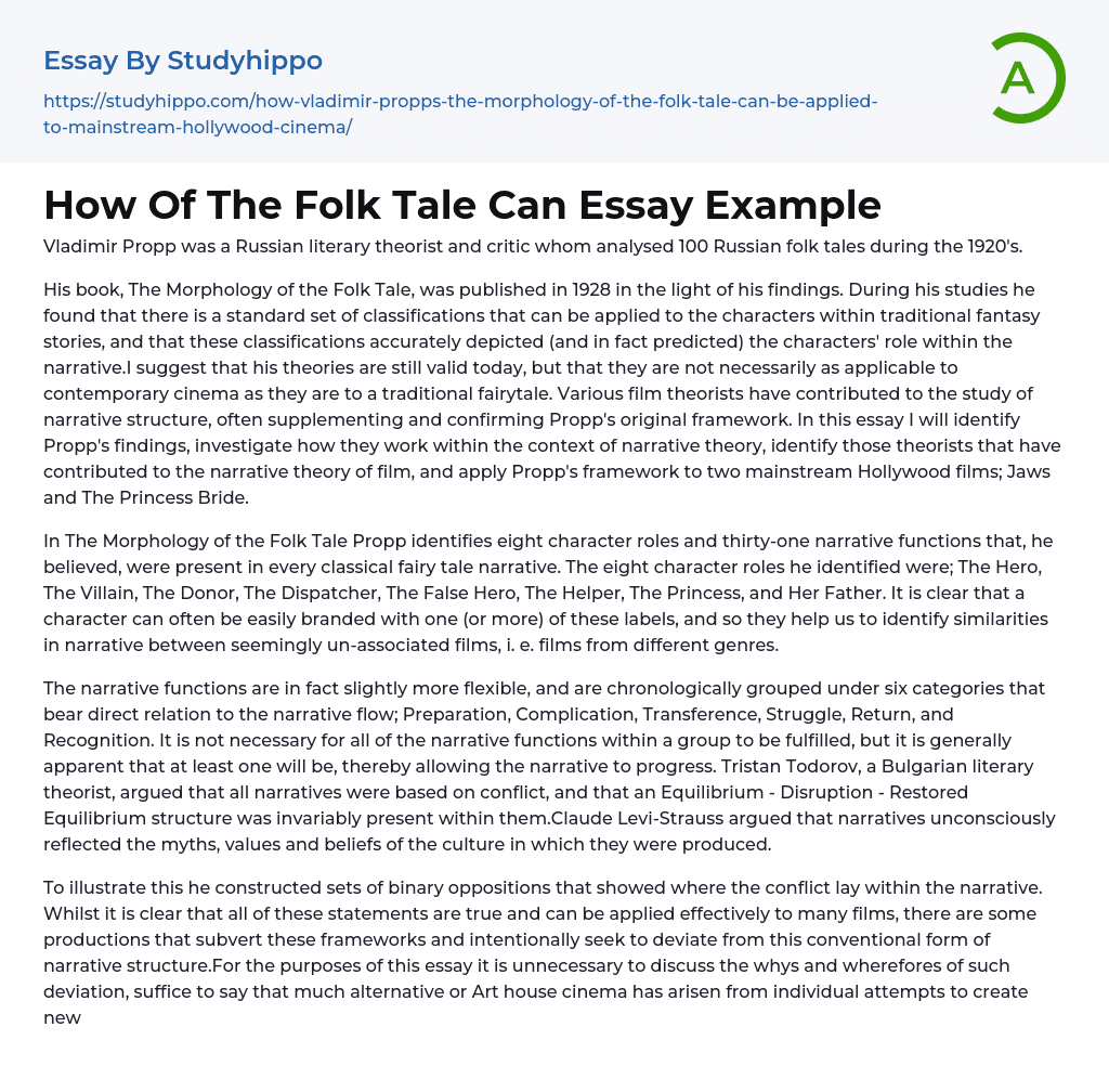 How Of The Folk Tale Can Essay Example