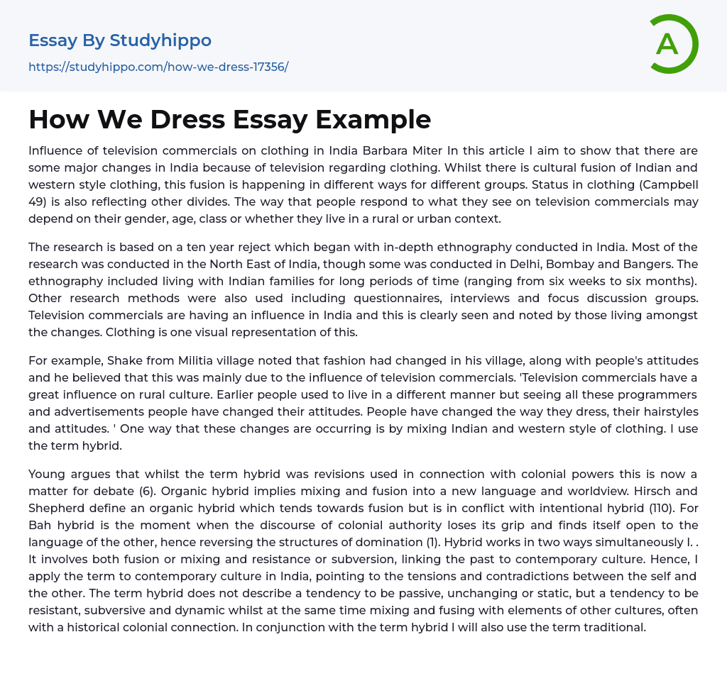 How We Dress Essay Example