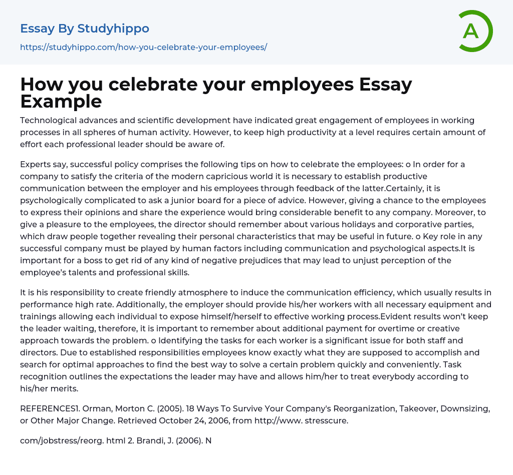 How you celebrate your employees Essay Example