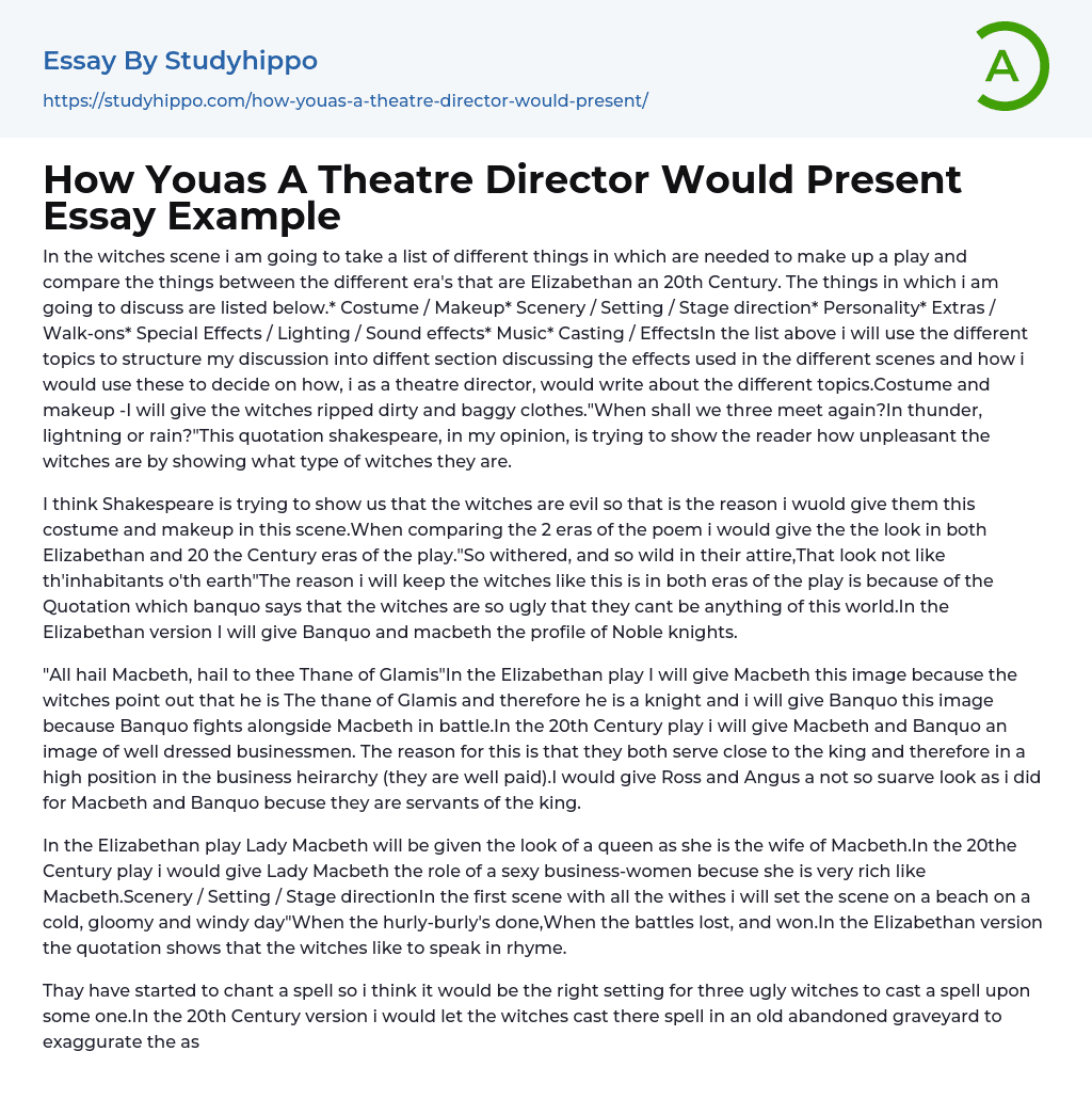 How Youas A Theatre Director Would Present Essay Example