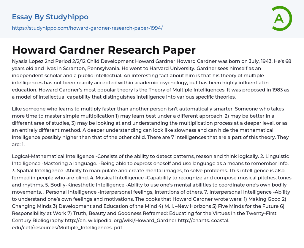 Howard Gardner Research Paper Essay Example