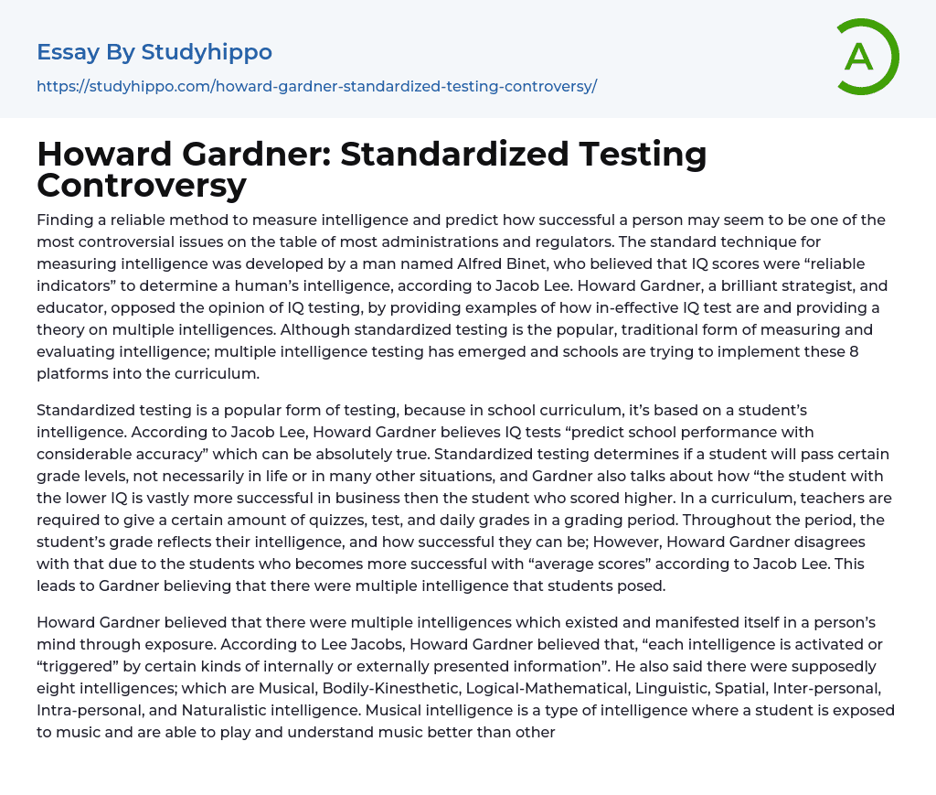 Howard Gardner: Standardized Testing Controversy Essay Example